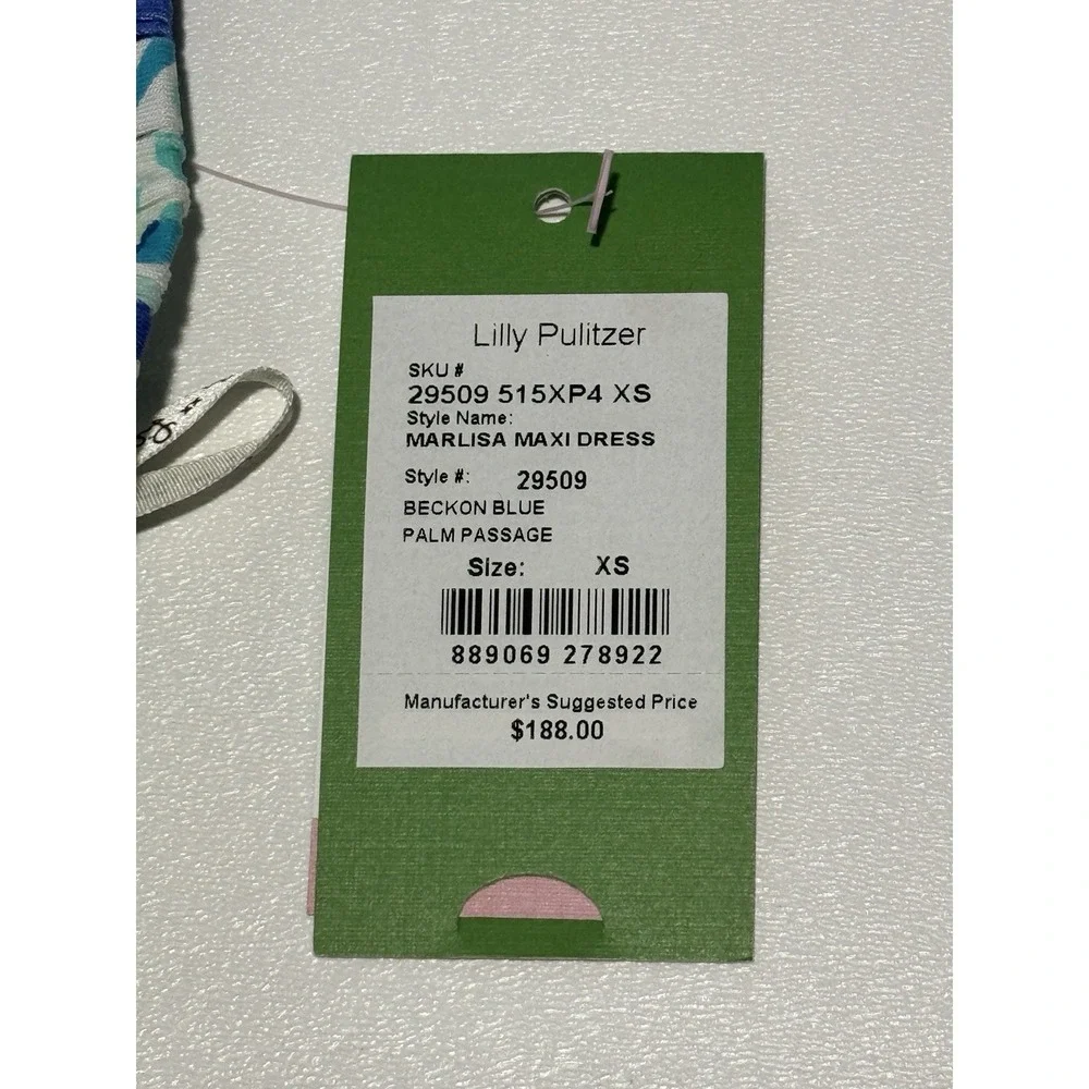 Lilly Pulitzer Marlisa Maxi Dress Womens XS Blue Green Floral Strapless Elastic - Picture 3 of 5